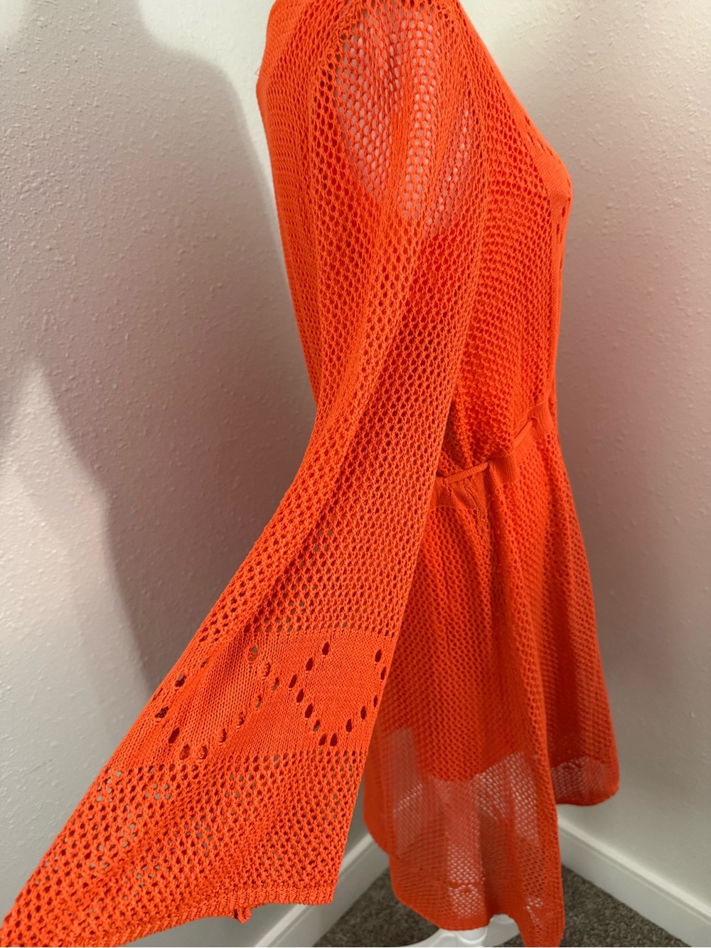 New York & Company Orange Crochet Knit Dress Swim Cover Up Tie Waist Large NWT - Picture 6 of 10